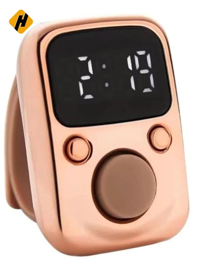 Electric Finger Counter with LED Display – Digital Dhikr Tasbih Ring, Glow-in-the-Dark, Accurate Counting Device with Replaceable Battery (Rose Gold)