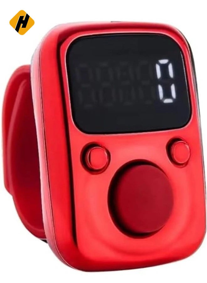 Electric Finger Counter with LED Display – Digital Dhikr Tasbih Ring, Glow in the Dark, Accurate Counting Device with Replaceable Battery (Red)