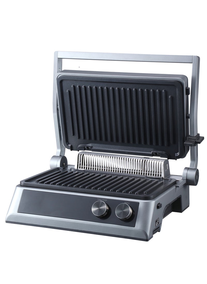 Press grill, 7 automatic programs, Thermometer probe, 180° Full Flat Grill,  4 levels of doneness, 29x25.5 cm detachable panels are dishwasher safe