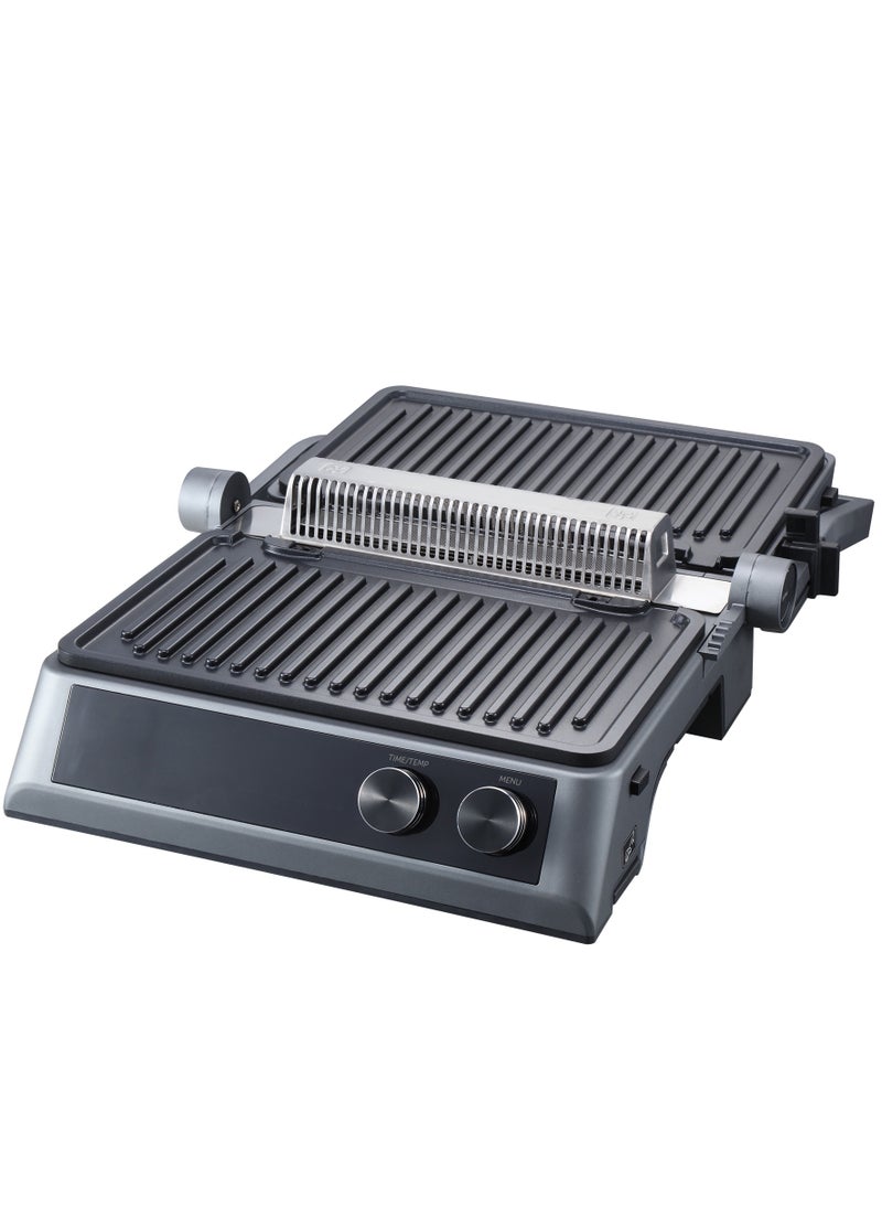 Press grill, 7 automatic programs, Thermometer probe, 180° Full Flat Grill,  4 levels of doneness, 29x25.5 cm detachable panels are dishwasher safe