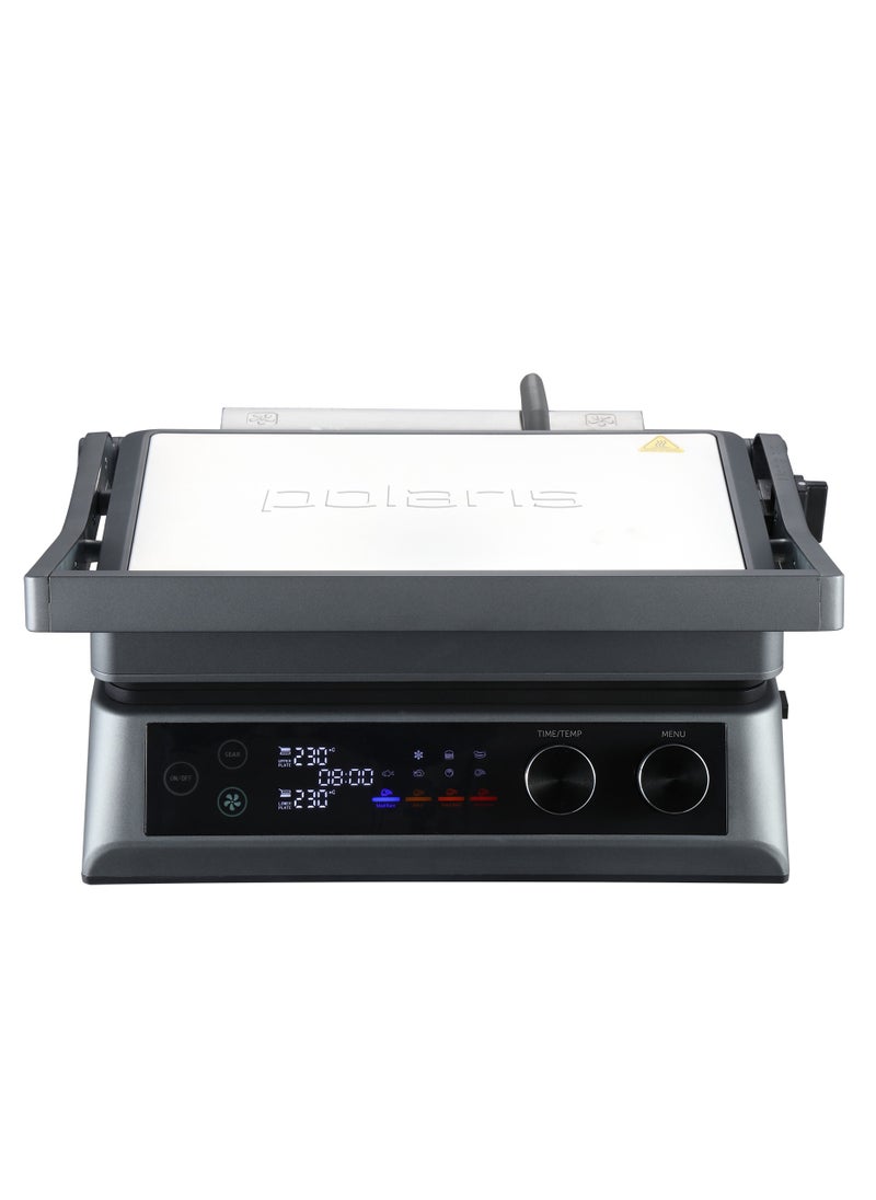 Press grill, 7 automatic programs, Thermometer probe, 180° Full Flat Grill,  4 levels of doneness, 29x25.5 cm detachable panels are dishwasher safe