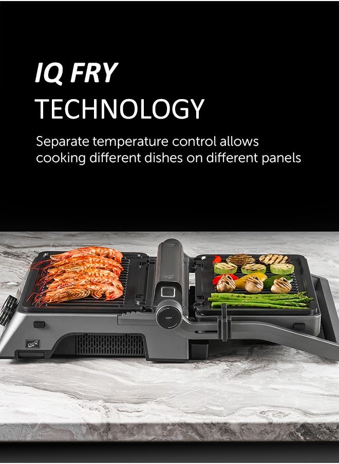 Press grill, 7 automatic programs, Thermometer probe, 180° Full Flat Grill,  4 levels of doneness, 29x25.5 cm detachable panels are dishwasher safe