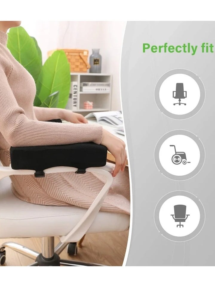 Chair Armrest Cushion, 2 Pcs Armrest Pads Extra Thick Ergonomic Elbow Pillow Support Cushion Pressure Relief Memory Foam With Velcro Straps for Office Chair Gaming Chair Armrest(Black)