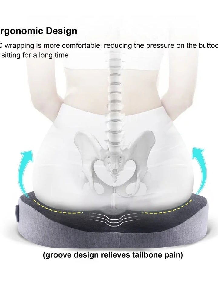 Seat Cushion 3D Full Wrap Office Chairs Cushions Ergonomic Design Cushion Coccyx Sciatica Postpartum Pain Relief Memory Foam Cushion Grey