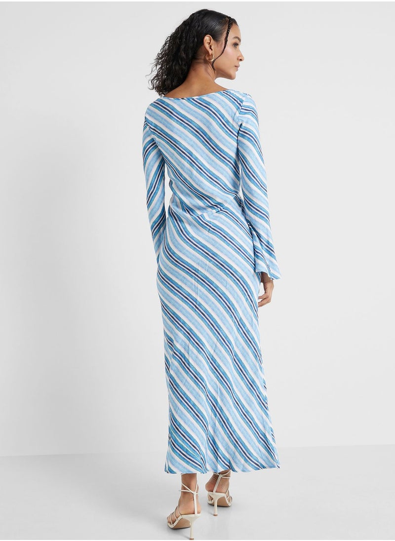 Flute Sleeve Striped Dress