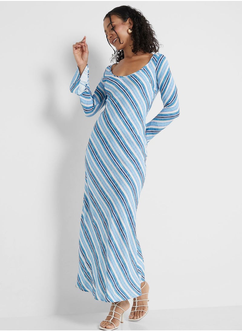 Flute Sleeve Striped Dress