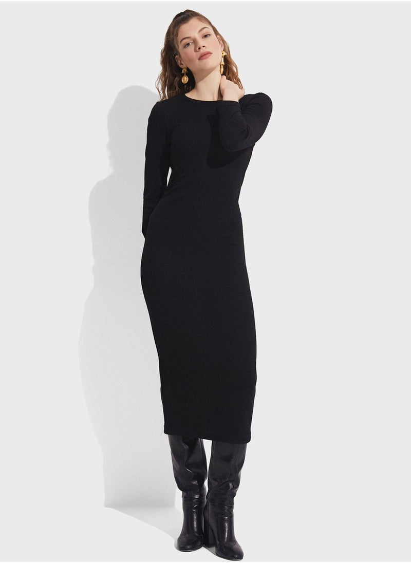 Crew Neck  Ruched Detail Dress