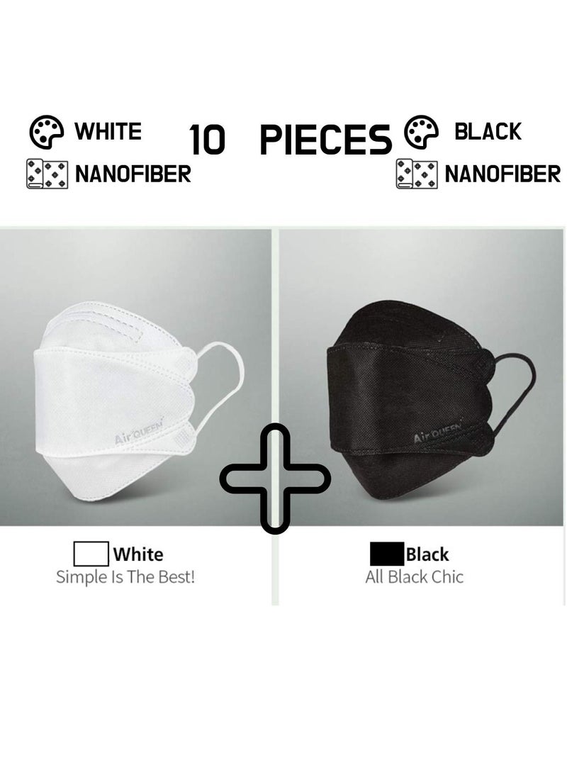 Pack Of 10 Pieces Nanofiber Filter Face Mask For Adults Face Mask Black And White