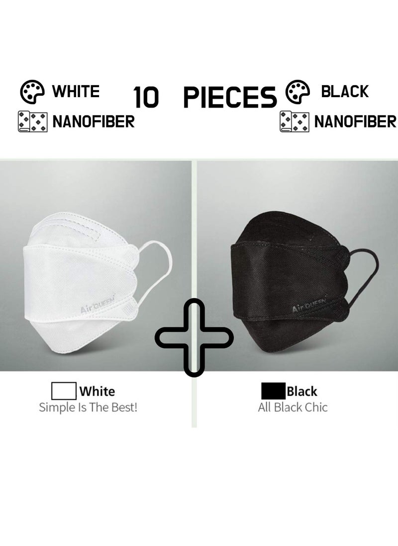 Pack Of 10 Pieces Nanofiber Filter Face Mask For Adults Face Mask White And Black