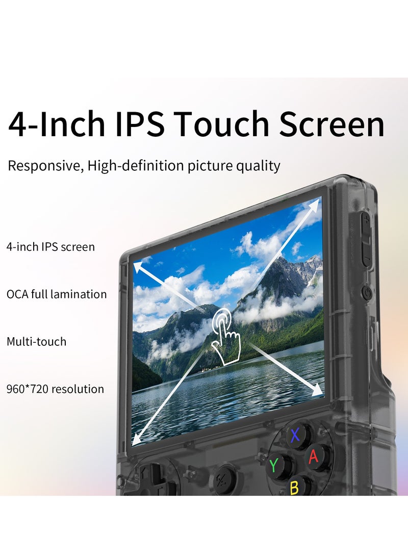 RG406V Handheld Game Console Unisoc T820 Android 13 4-inch IPS multi-touch screen 5500mAh 5G WIFI Bluetooth Retro Video Players (Black Transparent 256G)