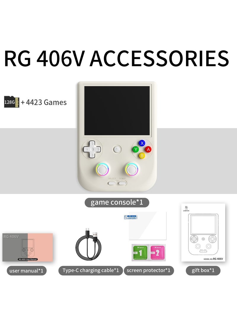 RG406V Handheld Game Console Unisoc T820 Android 13 4-inch IPS multi-touch screen 5500mAh 5G WIFI Bluetooth Retro Video Players (White 128G)