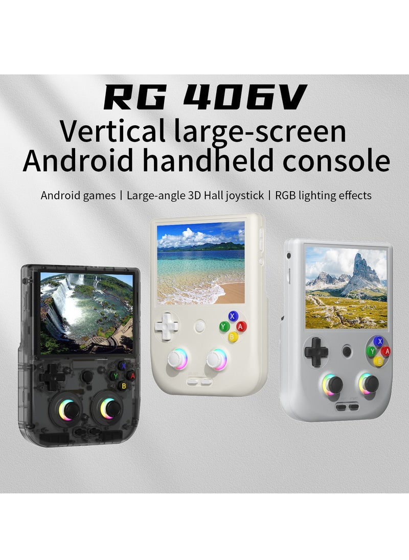 RG406V Handheld Game Console Unisoc T820 Android 13 4-inch IPS multi-touch screen 5500mAh 5G WIFI Bluetooth Retro Video Players (White 128G)