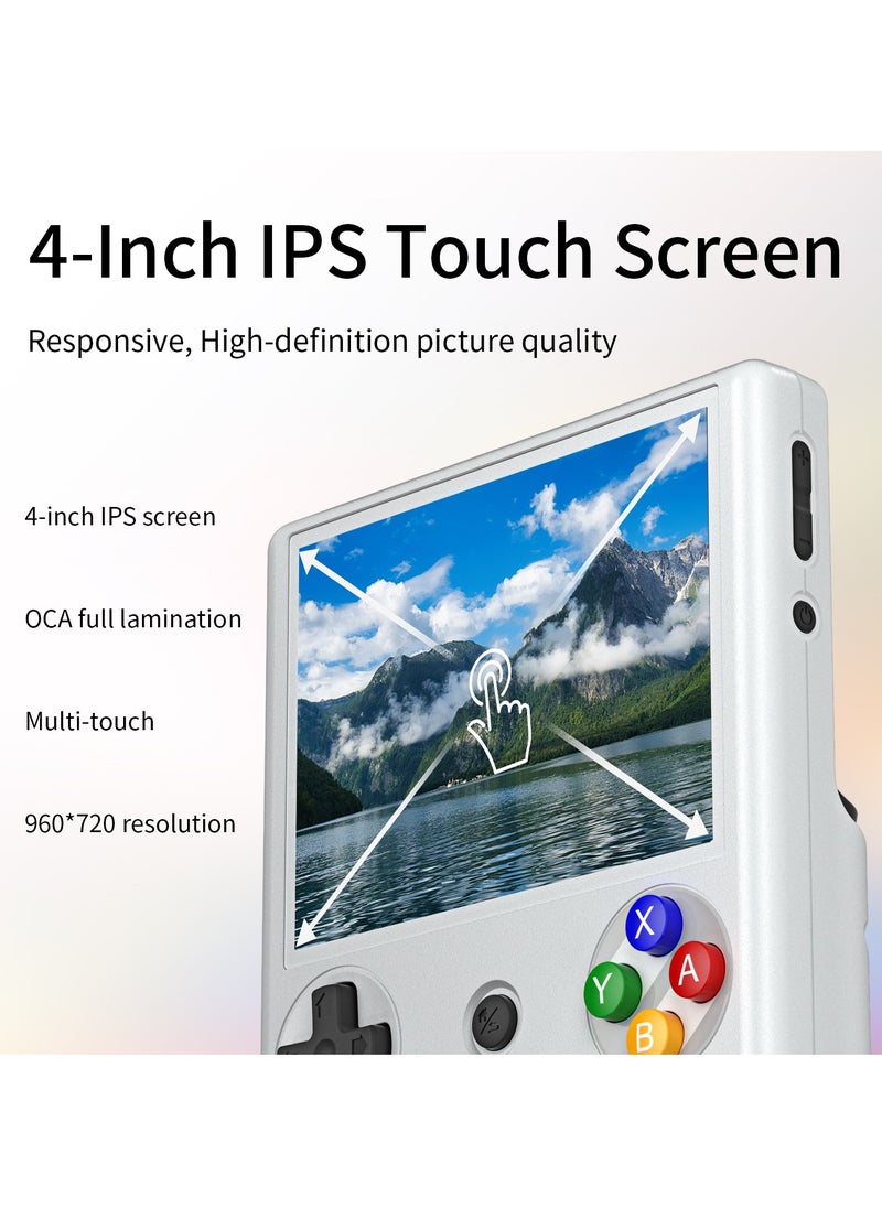 RG406V Handheld Game Console Unisoc T820 Android 13 4-inch IPS multi-touch screen 5500mAh 5G WIFI Bluetooth Retro Video Players (White 128G)