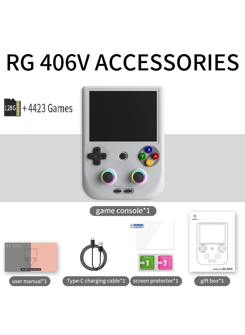 RG406V Handheld Game Console Unisoc T820 Android 13 4-inch IPS multi-touch screen 5500mAh 5G WIFI Bluetooth Retro Video Players (Grey 256G)