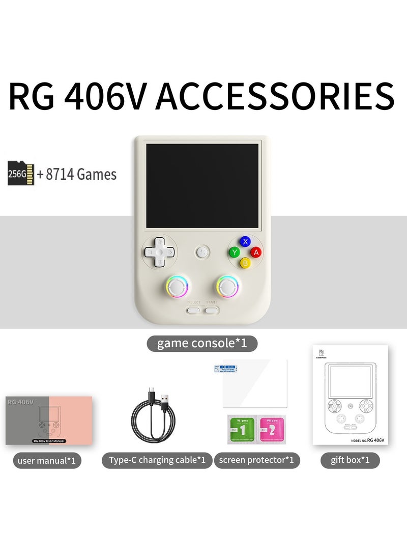 RG406V Handheld Game Console Unisoc T820 Android 13 4-inch IPS multi-touch screen 5500mAh 5G WIFI Bluetooth Retro Video Players (White 256G)