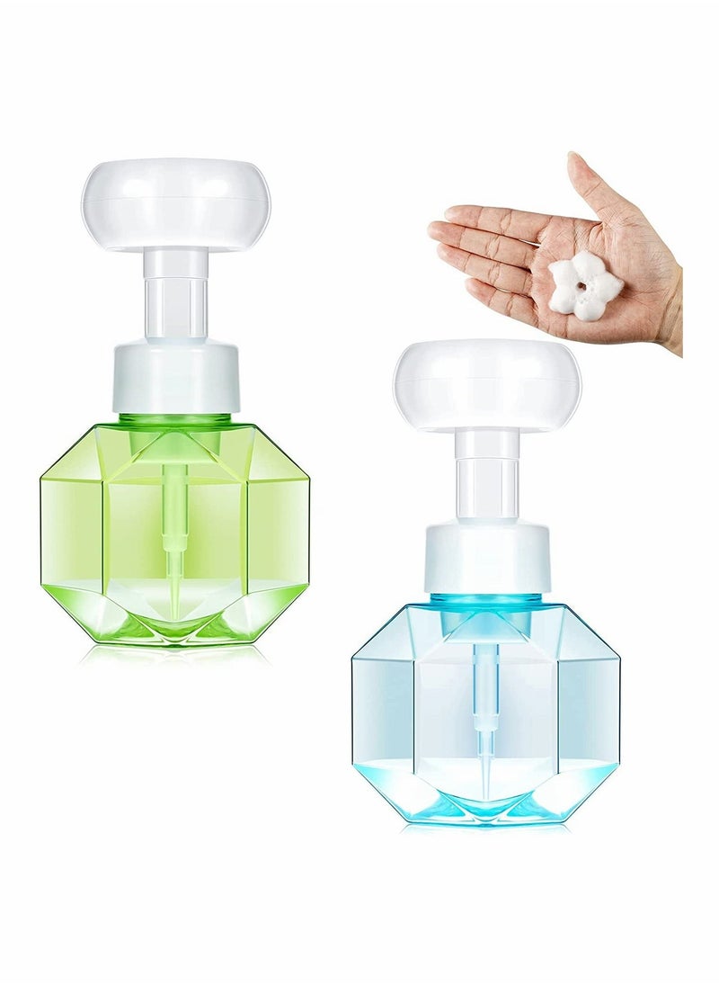 Foaming Soap Dispenser, Flower Shape Refillable Bottle 300ML Bottle(2 Pcs, Blue and Green)