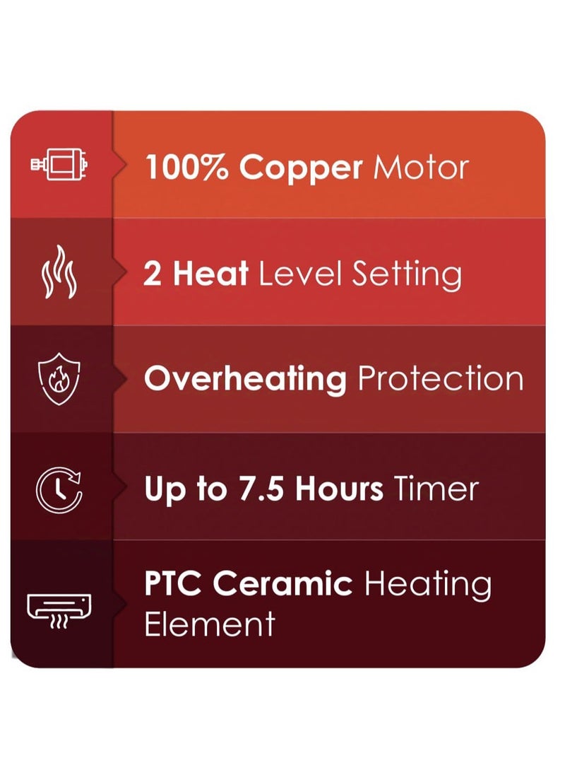 Wall Heater with PTC Ceramic Heating - 2 Heat Settings, 7.5-Hour Timer, Energy-Efficient Space Heater with Overheat Protection for Home & Office