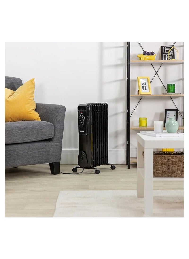 Portable Energy Efficient Oil Heater - Electric Radiator with 3 Heat Settings & Adjustable Thermostat, Quiet Operation with Caster Wheel Support, Triple Overheat Protection, Ideal for Home & Office Heating