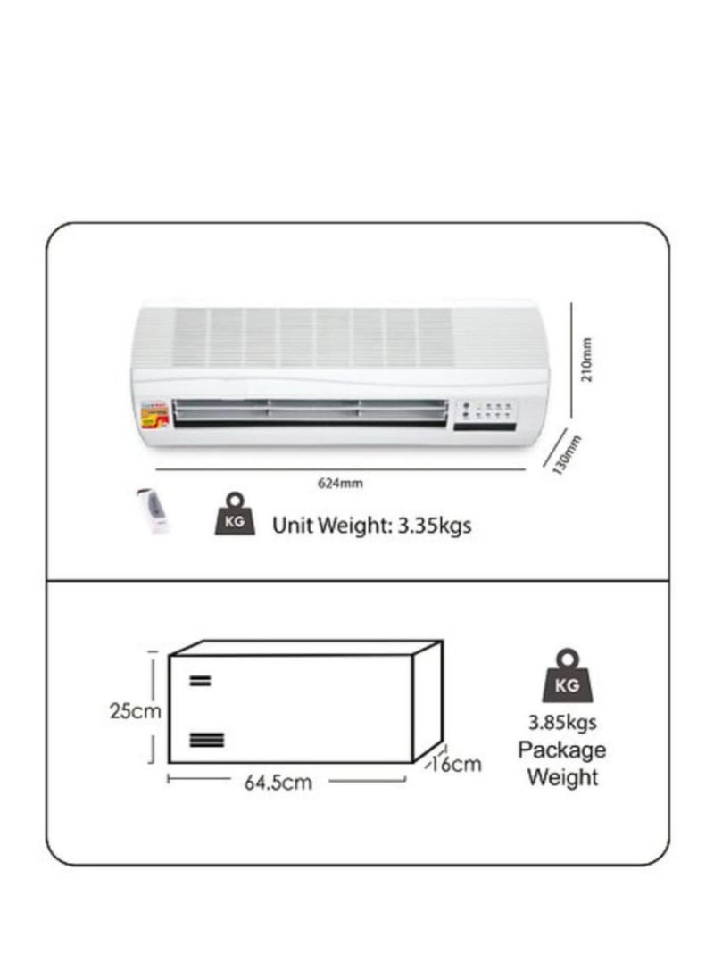 Wall Heater with Remote Control - 2 Heat Settings 1000W/2000W, 7.5-Hour Timer, Overheat Protection, Energy-Efficient Space Heater for Home & Office