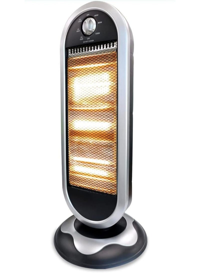 Halogen Heater with Oscillation Function, Wide-Angle Heat Reflector, 3 Heat Levels, Overheat Protection for Home & Office 1200W