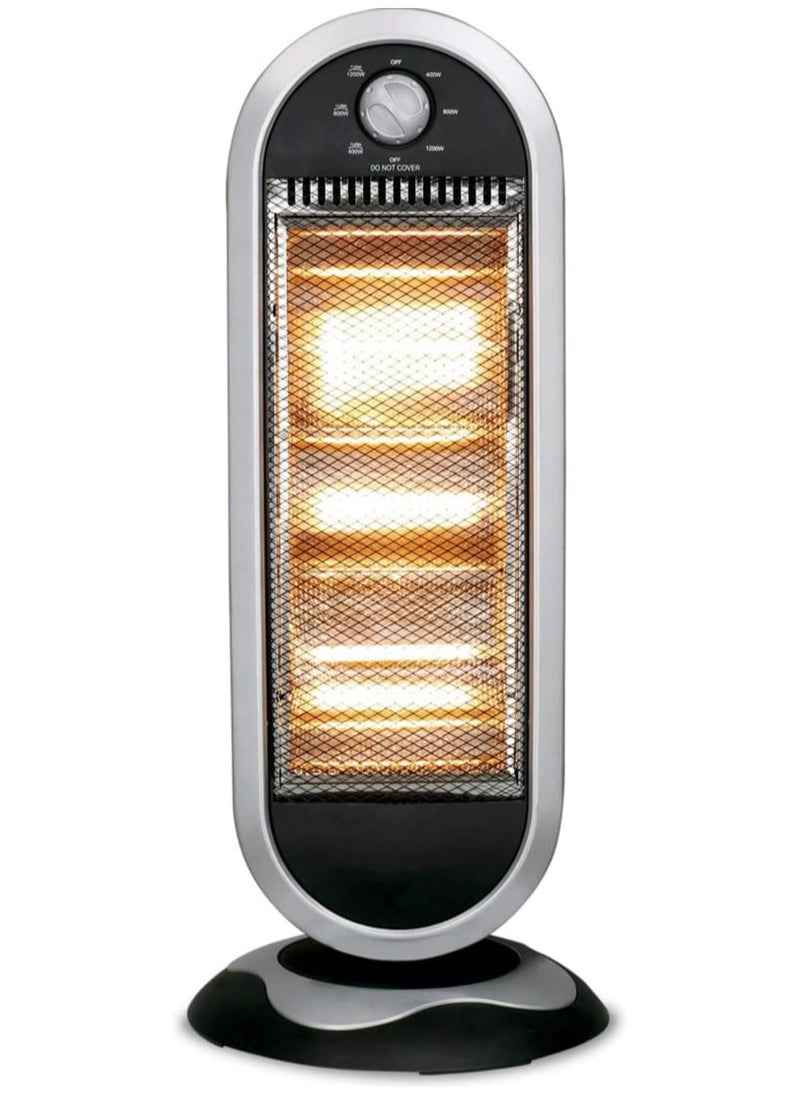 Halogen Heater with Oscillation Function, Wide-Angle Heat Reflector, 3 Heat Levels, Overheat Protection for Home & Office 1200W