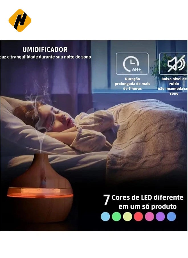 Umidificador Difusor de Ar Ultrassônico 300ml com Purificação e Luz LED – 7 Cores