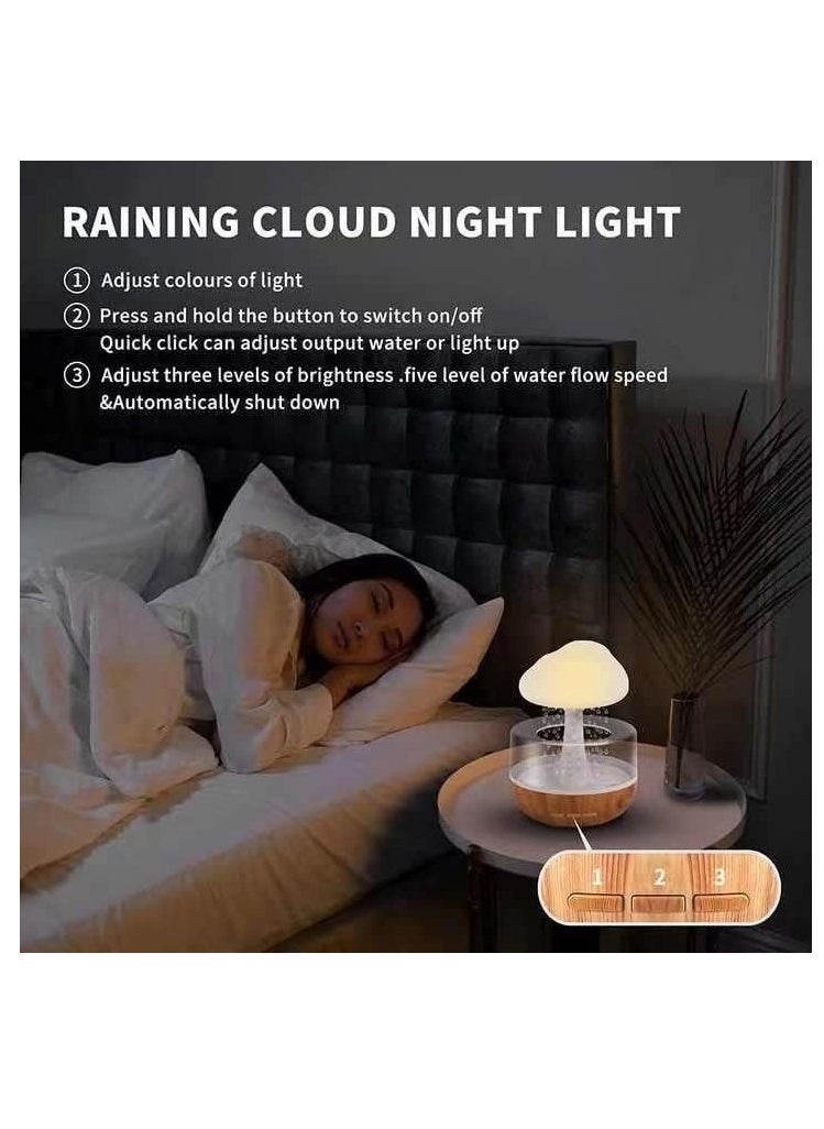 Raining Cloud Night Light Aromatherapy Essential Oil Diffuser Micro Humidifier Desk Fountain Bedside Sleeping Relaxing Mood Water Drop Sound