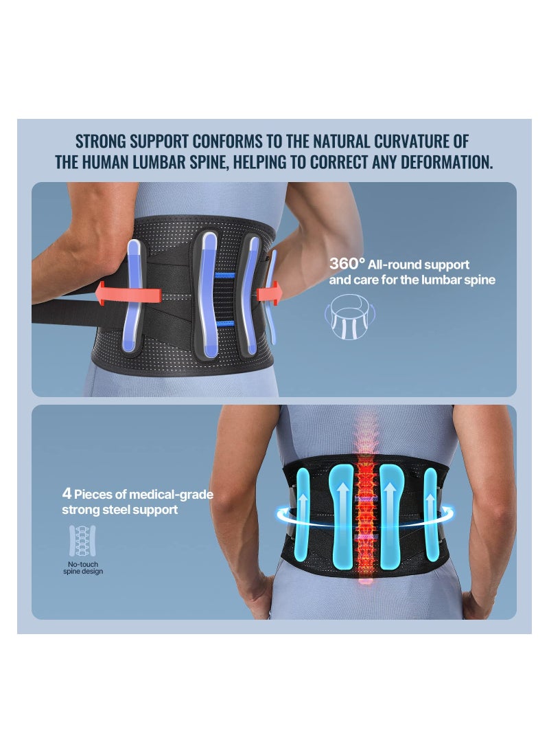 Lower Back Brace for Men and Women Comfortable Pain Relief Adjustable Lumbar Support Belt for Herniated Disc Sciatica Scoliosis Large Size 3750-53 Inch