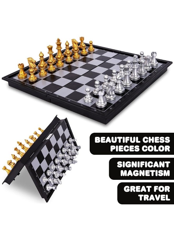 Gamie 3 in 1 Magnetic Travel Chess Set - Portable Chess, Checkers, Backgammon Set - 9 Inch Magnetic Chess Board for Road Trips - Travel Games for Kids and Adults - Gift Idea for Ages 3 and Up