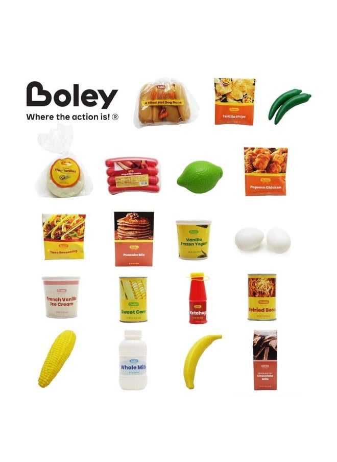 Boley Shopping Basket Toy - Pretend Grocery Shopping Play Set with 24 Realistic Play Food Items - Fruits, Vegetables, Drinks, Meats - Educational and Durable - for Kids and Toddlers Ages 3 and Up