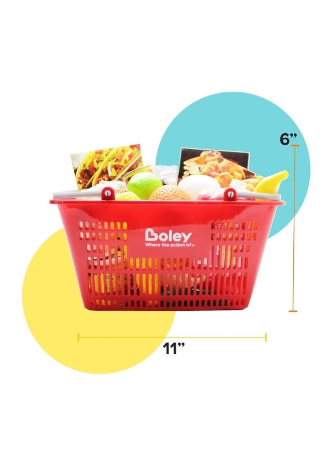 Boley Shopping Basket Toy - Pretend Grocery Shopping Play Set with 24 Realistic Play Food Items - Fruits, Vegetables, Drinks, Meats - Educational and Durable - for Kids and Toddlers Ages 3 and Up