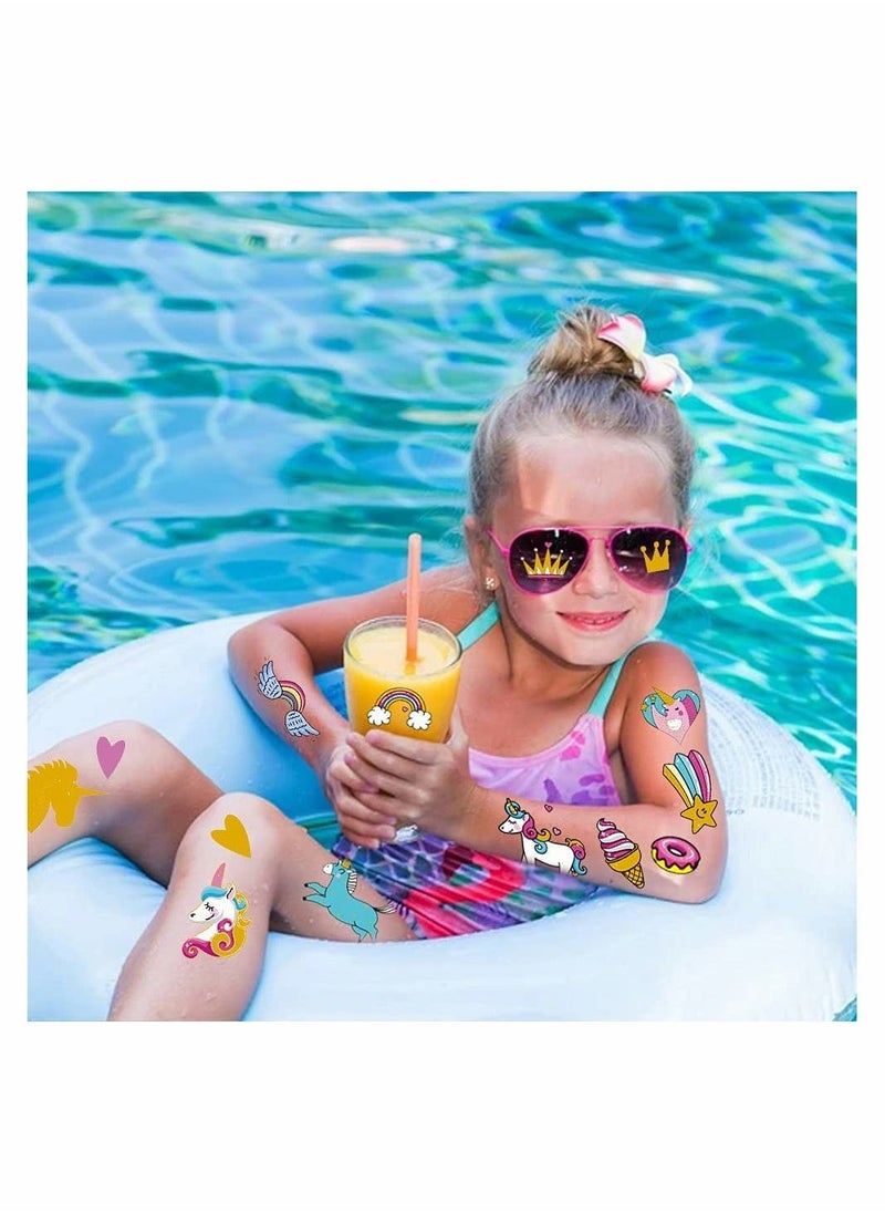 6 Sheets Temporary Tattoos for Kids Large Unicorn Glitter Tattoos for Kids Girls Boys Stick on Tattoos Party Bag Fillers Party Favours Supplies