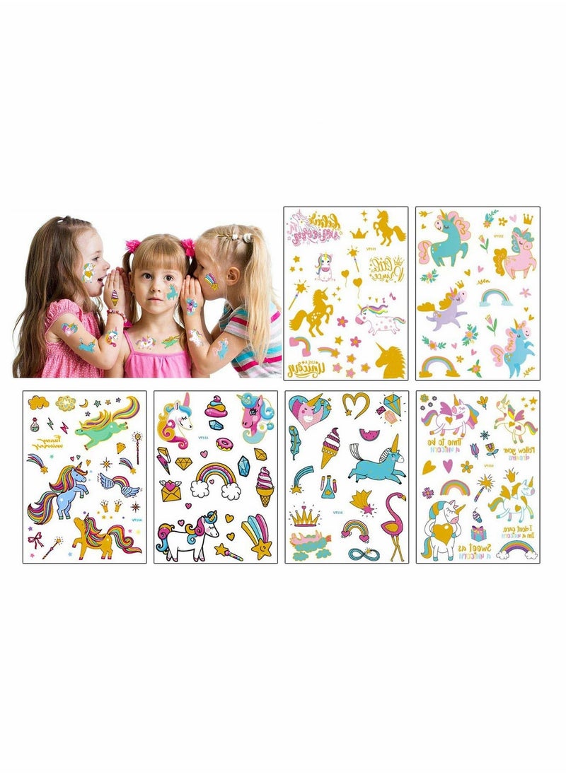6 Sheets Temporary Tattoos for Kids Large Unicorn Glitter Tattoos for Kids Girls Boys Stick on Tattoos Party Bag Fillers Party Favours Supplies