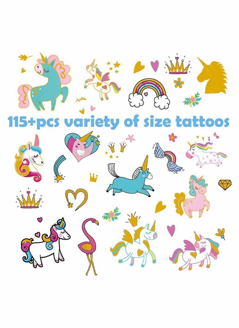 6 Sheets Temporary Tattoos for Kids Large Unicorn Glitter Tattoos for Kids Girls Boys Stick on Tattoos Party Bag Fillers Party Favours Supplies