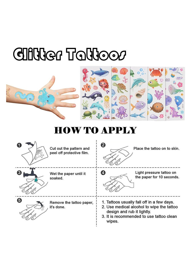 140 Pcs Kids Temporary Tattoo Stickers Cute Cartoon Glitter Children's Waterproof Temporary Tattoo Toys Face Tattoo Stickers Girls Boys Theme Party Birthday Gifts Supplies Decorations