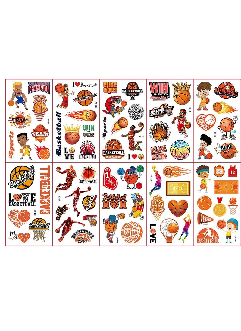 Basketball Tattoos Sticker for Kids  10 Sheets Multicolor Basketball Game Tattoos World Cup Decor Basketball Boys Tattoos Kids Holiday Tattoo Sticker Cartoon Basketball Theme Holiday World Cup