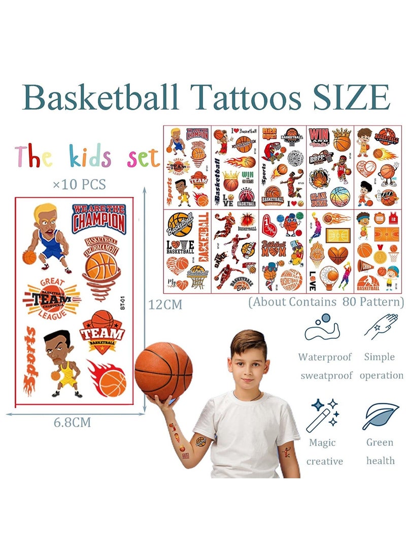 Basketball Tattoos Sticker for Kids  10 Sheets Multicolor Basketball Game Tattoos World Cup Decor Basketball Boys Tattoos Kids Holiday Tattoo Sticker Cartoon Basketball Theme Holiday World Cup
