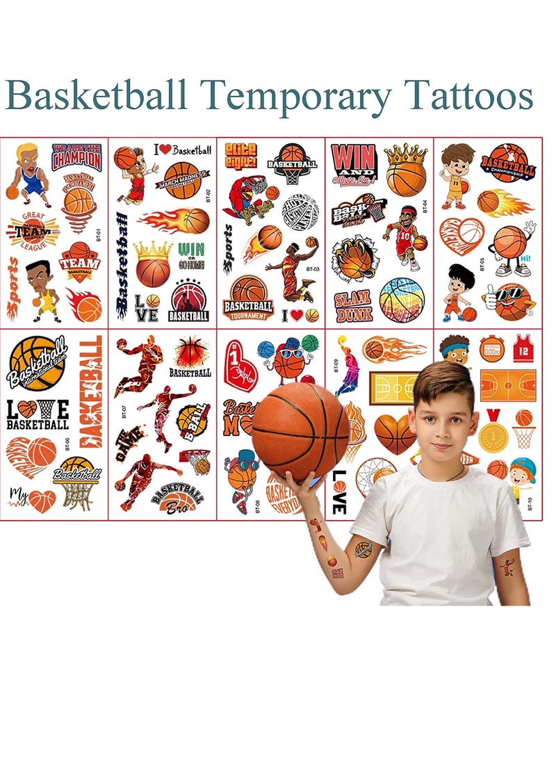 Basketball Tattoos Sticker for Kids  10 Sheets Multicolor Basketball Game Tattoos World Cup Decor Basketball Boys Tattoos Kids Holiday Tattoo Sticker Cartoon Basketball Theme Holiday World Cup