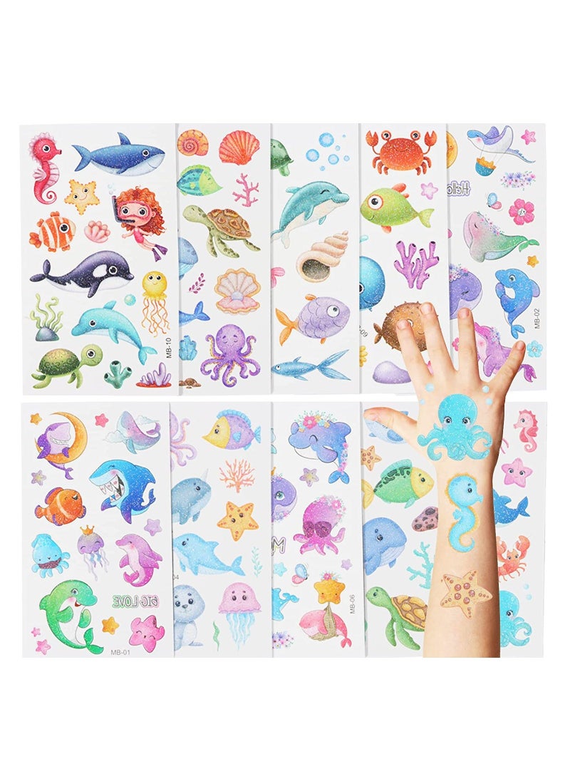 140 Pcs Kids Temporary Tattoo Stickers Cute Cartoon Glitter Children's Waterproof Temporary Tattoo Toys Face Tattoo Stickers Girls Boys Theme Party Birthday Gifts Supplies Decorations