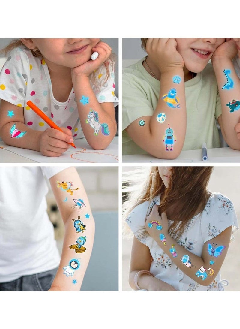 20 Pcs Luminous Temporary Tattoos Fake Tattoo Stickers Cute Dinosaur Mermaid Under Sea Cartoon Blue Birthday Decorations Party Favors Supplies for Boys and Girls