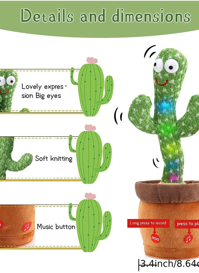 Rechargeable Dancer Cactus Glowing Dancing Electronic Plush Toys Can Sing Record Lighten for Baby Toy Education Funny Gift