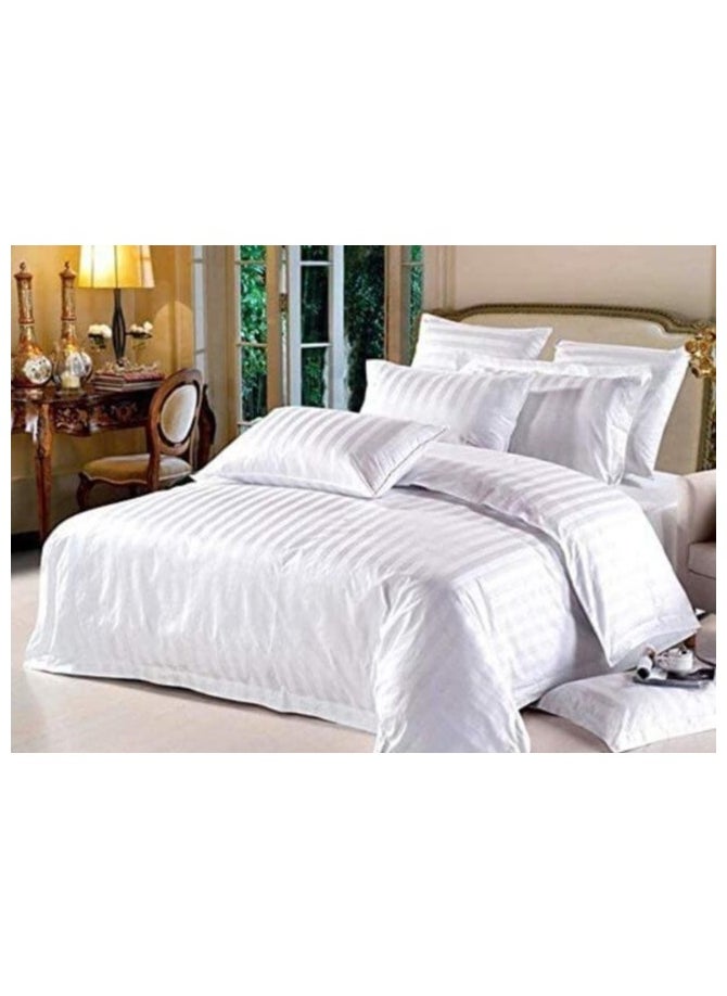 Umeema Super Soft Cotton Striped Duvet Cover Set Fitted Bedsheet with Pillowcases 6 Pieces King Size (220x240cm)-Foam Not Included