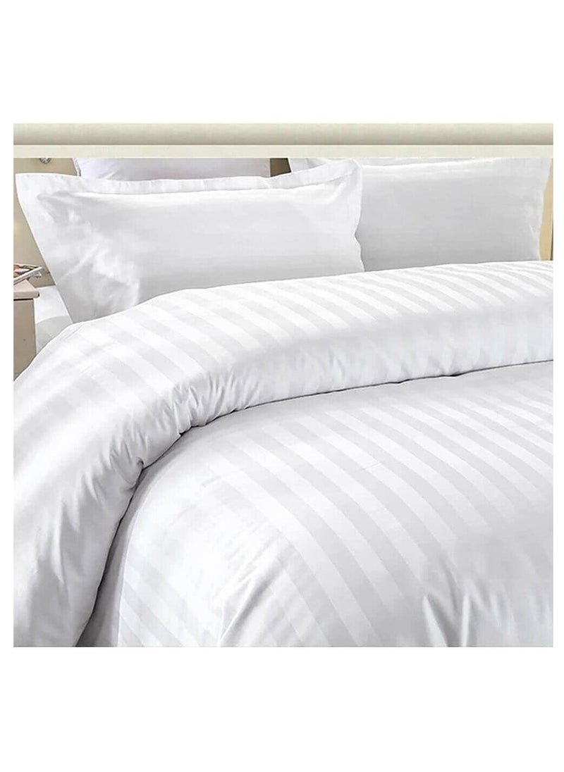 Umeema Super Soft Cotton Striped Duvet Cover Set Fitted Bedsheet with Pillowcases 6 Pieces King Size (220x240cm)-Foam Not Included