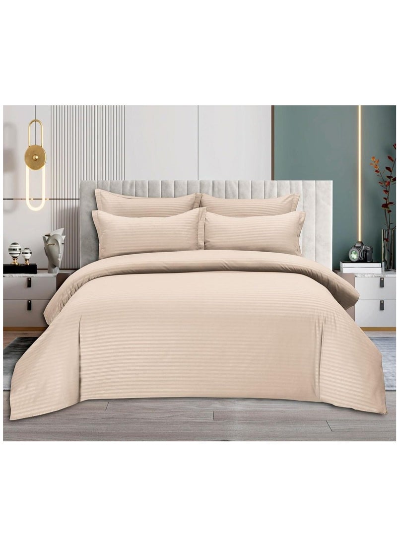 Umeema Soft Cotton Striped Duvet Cover Set Fitted Bedsheet with Pillowcases 6 Pieces King Size (220x240cm)