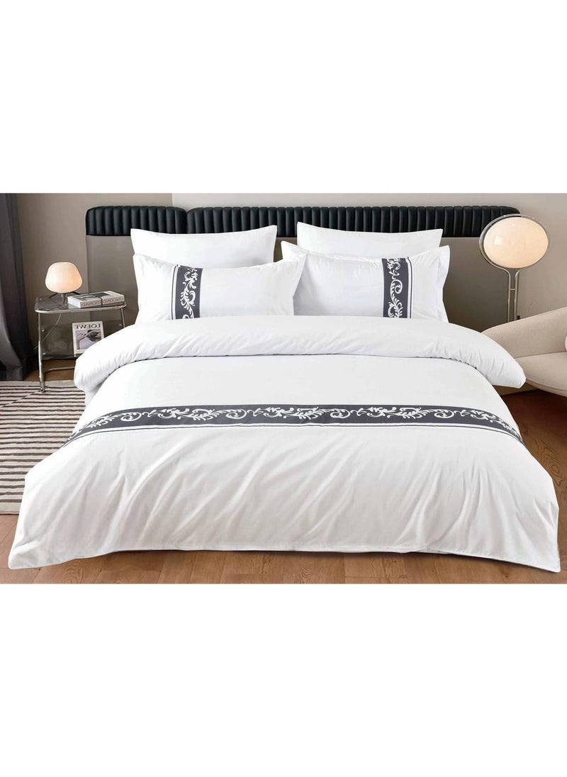 Premium 400 Thread Count Cotton King Size Quilt Cover Set - Luxurious Sateen Weave Printer Striped Bedding with Hidden Zipper Closure - Includes 4 Pillow Cases (White, 220*240 cm)