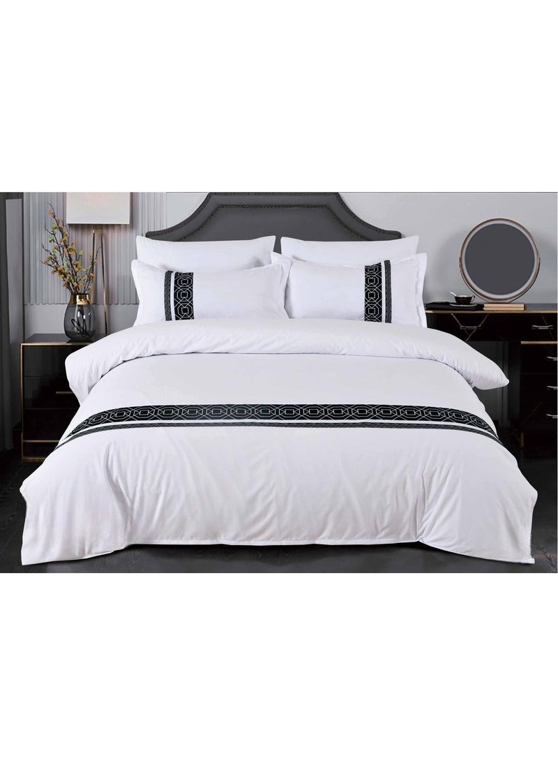 Premium 400 Thread Count Cotton King Size Quilt Cover Set - Luxurious Sateen Weave Printer Striped Bedding with Hidden Zipper Closure - Includes 4 Pillow Cases (White, 220*240 cm)