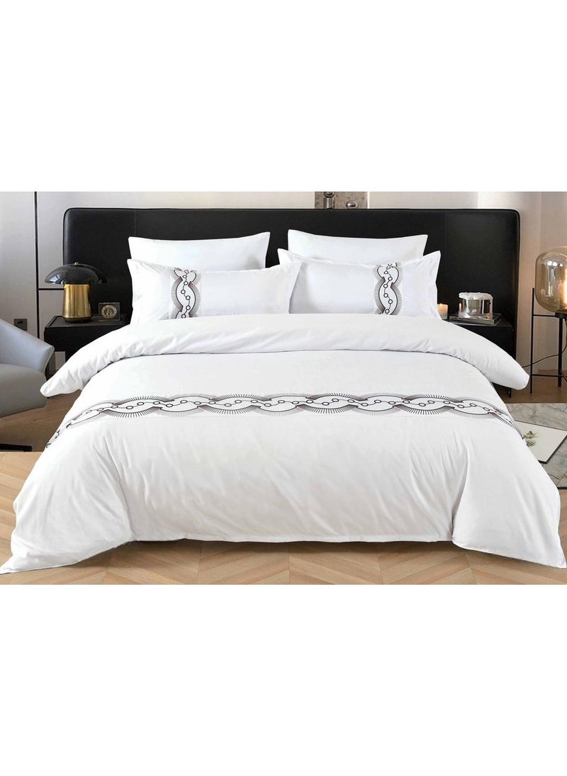 Premium 400 Thread Count Cotton King Size Quilt Cover Set - Luxurious Sateen Weave Printer Striped Bedding with Hidden Zipper Closure - Includes 4 Pillow Cases (White, 220*240 cm)