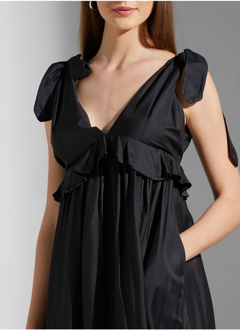 Plunge Neck Ruffle Detail Dress