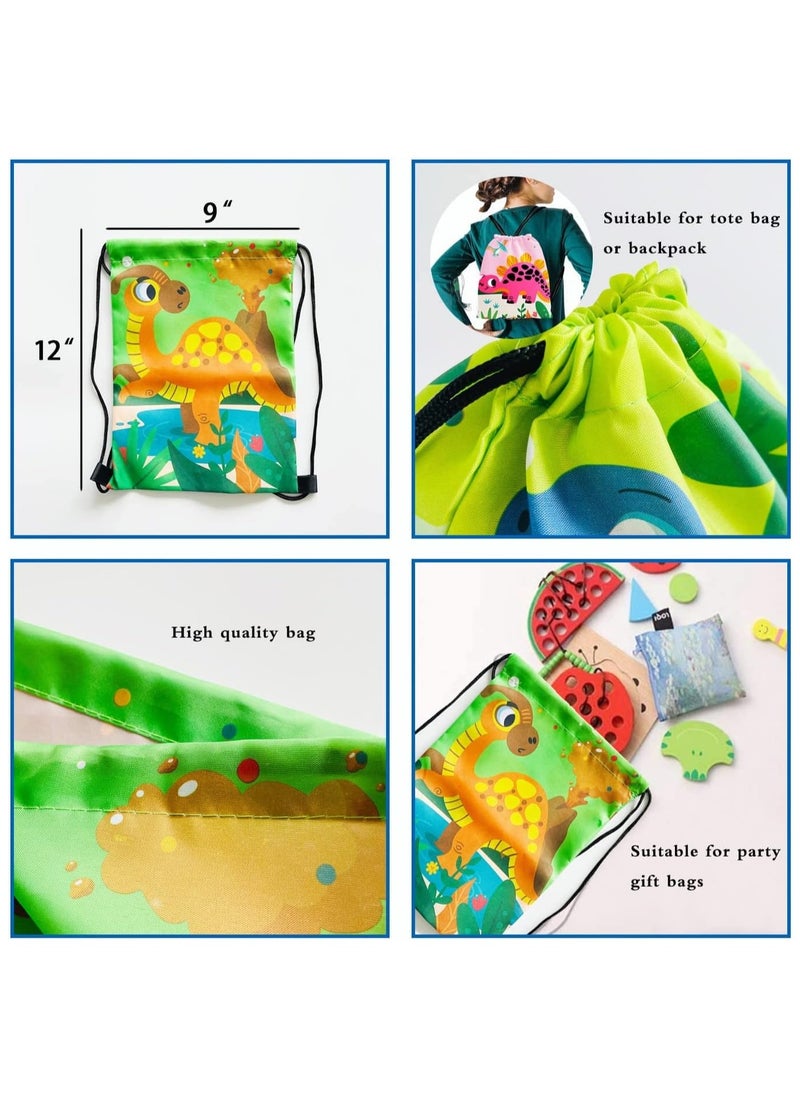 12 Pack Dinosaur Party Favor Bags Dinosaur Party Supplies Favors Drawstring Bags for Kid's Birthday as Loot and Goodie bags for Gifts Candy and Snacks School Travel Toy Storage Bag