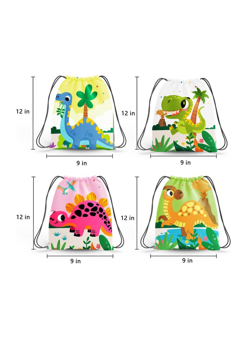 12 Pack Dinosaur Party Favor Bags Dinosaur Party Supplies Favors Drawstring Bags for Kid's Birthday as Loot and Goodie bags for Gifts Candy and Snacks School Travel Toy Storage Bag